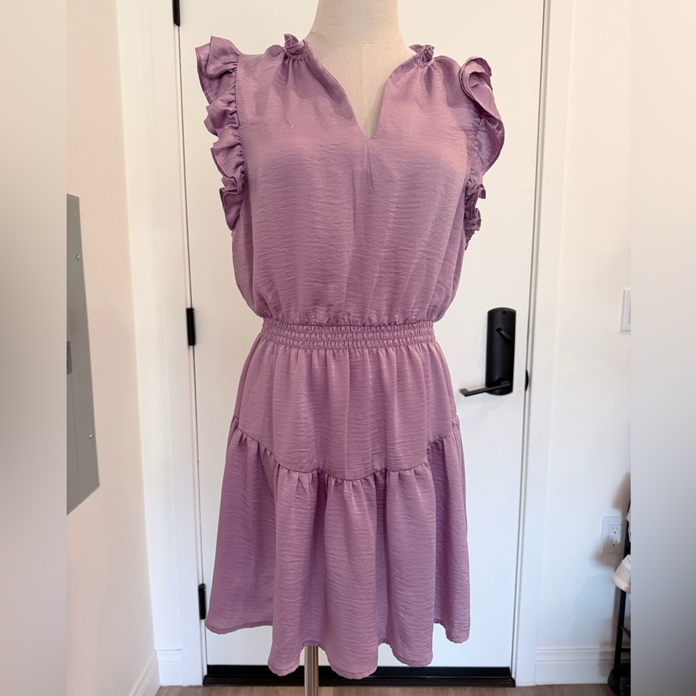 Steve Madden Lavender Ruffle Neck Sleeveless Dress